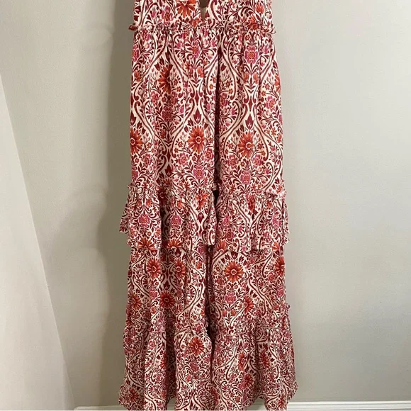Cami NYC Doris Damask Floral Sleeveless Linen Maxi Dress Red - Picture 6 of 10